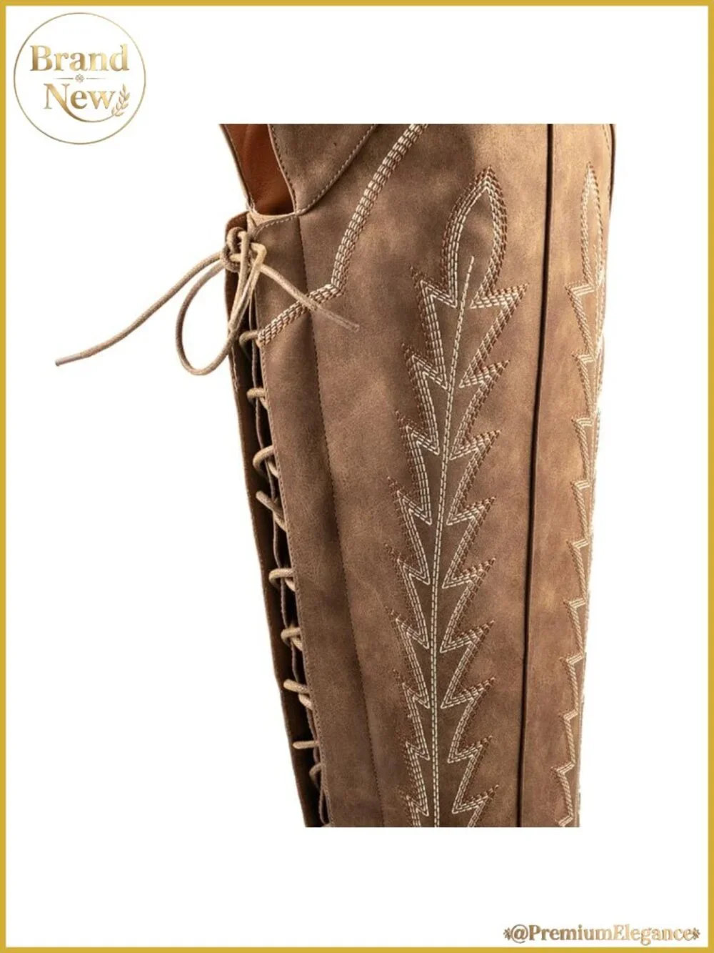 Faux Leather Thigh High Cowboy Boots Chunky Heel Embroidered Western Style